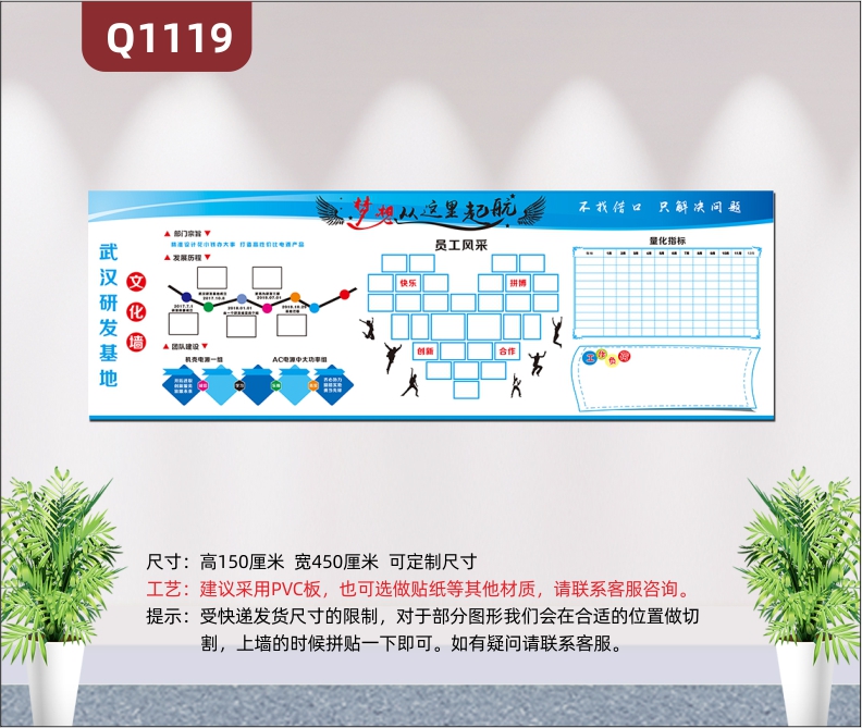 定制企業(yè)文化墻夢(mèng)想從這里起航企業(yè)宗旨企業(yè)歷程心型員工風(fēng)采工作量化指標(biāo)展示墻貼