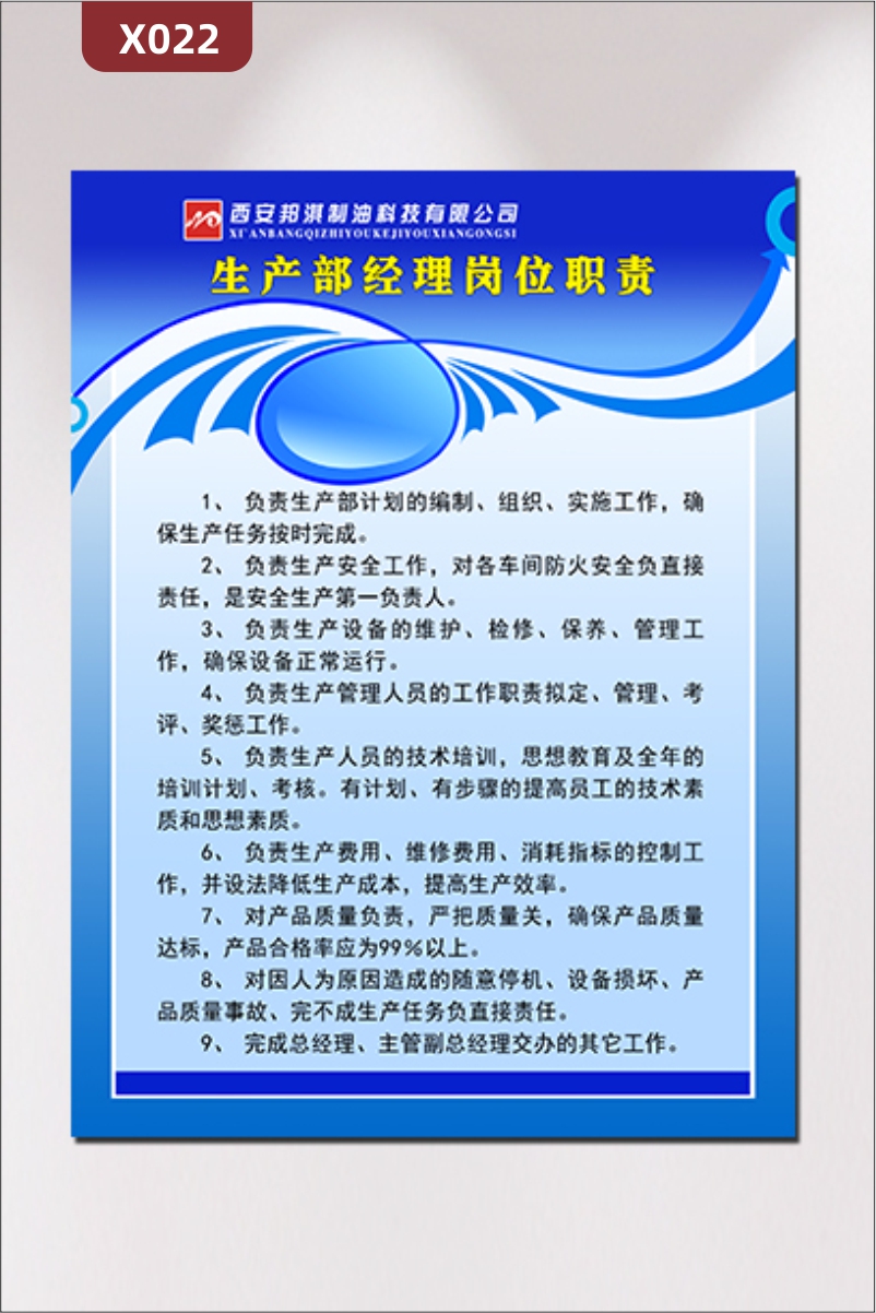 定制制造業(yè)生產(chǎn)經(jīng)理崗位職責(zé)通用優(yōu)質(zhì)KT板企業(yè)名稱企業(yè)LOGO展示墻貼