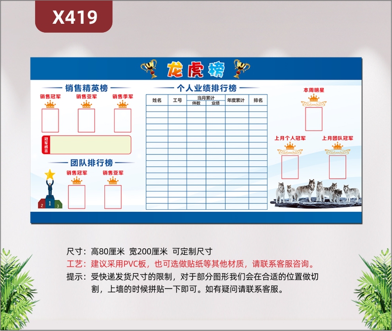 定制企業(yè)龍虎榜銷售精英榜團隊排行榜個人業(yè)績排行榜本周明星上月個人冠軍上月團隊冠軍展示墻貼