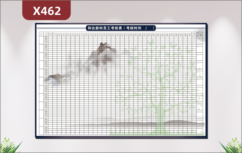 定制企業(yè)員工考核表文化展板傳統(tǒng)中國水墨畫背景姓名日期會(huì)計(jì)確認(rèn)展示墻貼
