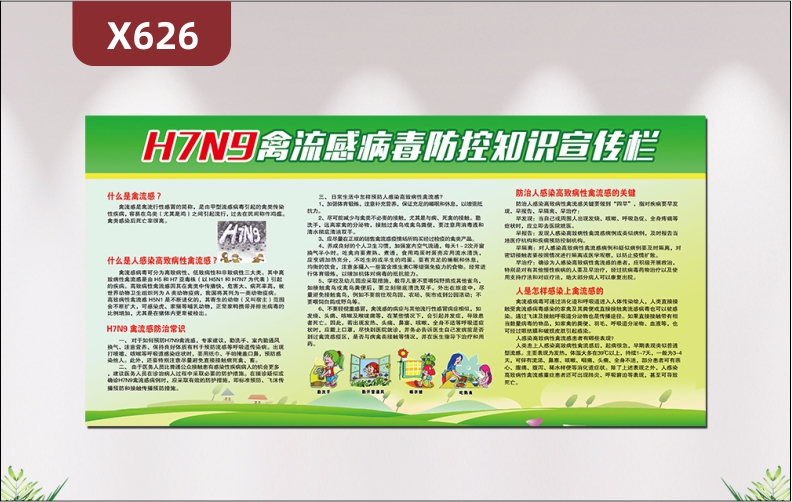 定制H7N9禽流感病毒防控知識文化宣傳欄什么是禽流感防治人感染傳染病的關(guān)鍵展示墻貼