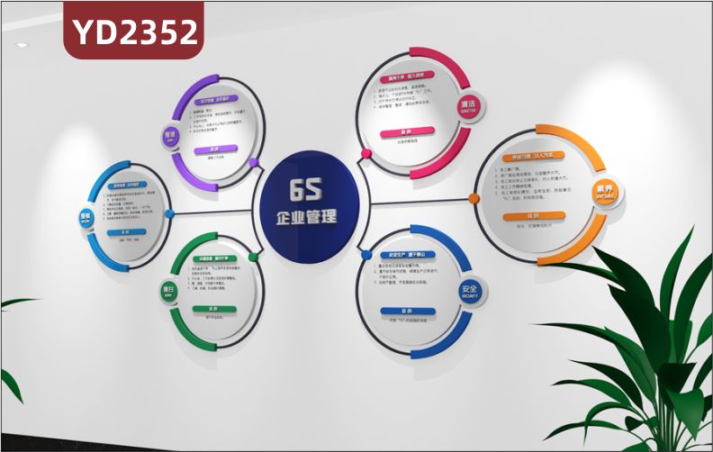 3D立體公司企業(yè)文化墻辦公室墻面裝飾工廠車間6S企業(yè)管理體系整理整頓清掃清潔素養(yǎng)安全