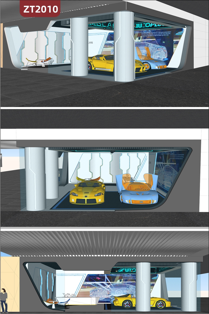 現(xiàn)代商業(yè)展示活動展位汽車展廳展館SU模型地下車庫停車位模型場景